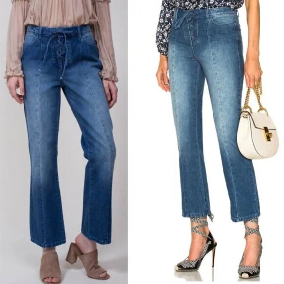Ulla Johnson Cropped Alex Jeans Denim High-rise Lace-up Flared - Picture 1 of 15